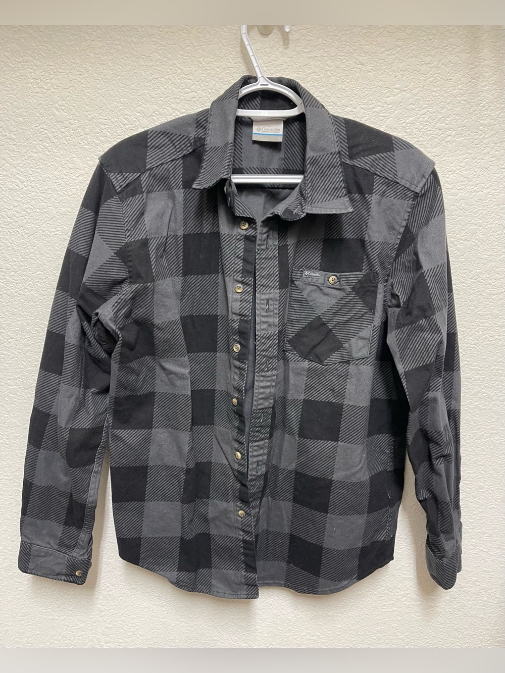 COLUMBIA Grey Plaid Long Sleeve Button Up Shirt Men’s Size S